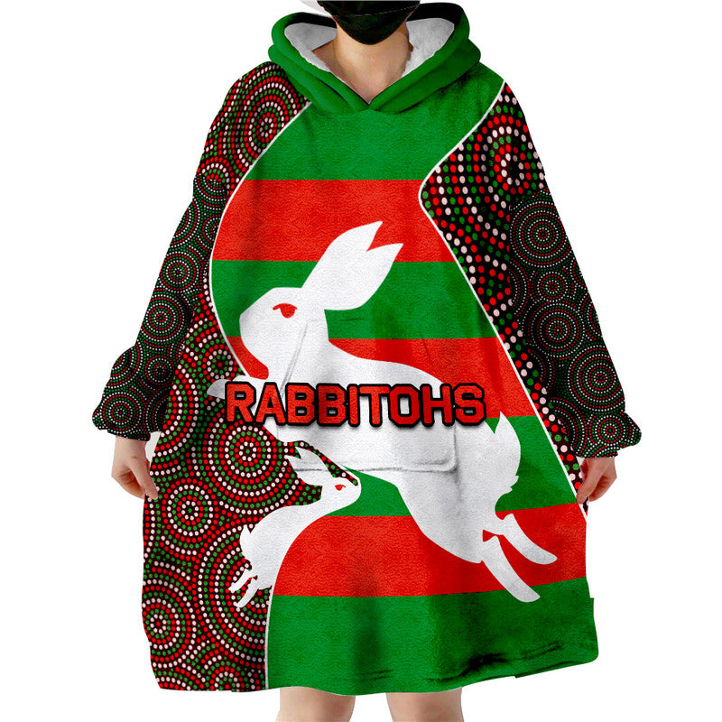 Rabbitohs Rugby Wearable Blanket Hoodie Aboriginal Circle - Vibe Hoodie Shop
