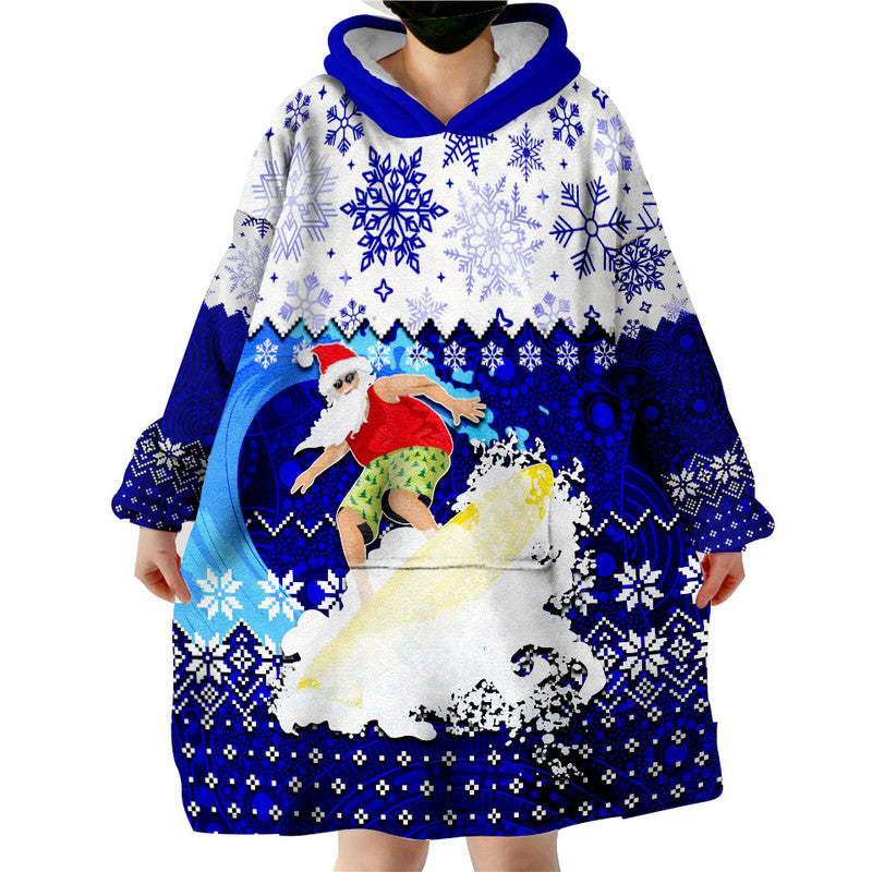 Aboriginal Christmas 2022 Santa Claus Surfing Wearable Blanket Hoodie Blue Style - Vibe Hoodie Shop