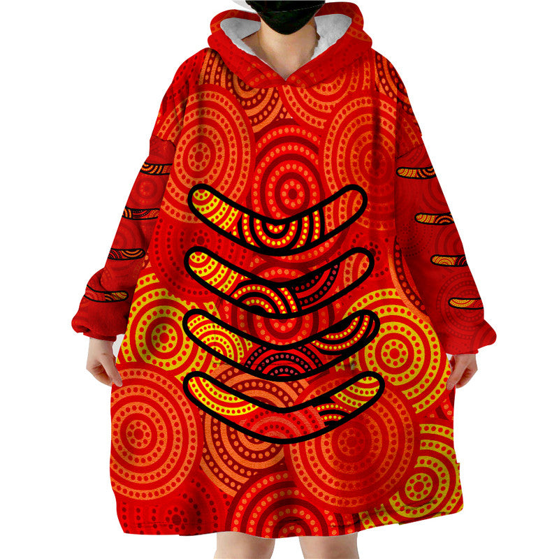 Boomerang Aboriginal Dot Patterns Wearable Blanket Hoodie Red Style - Vibe Hoodie Shop