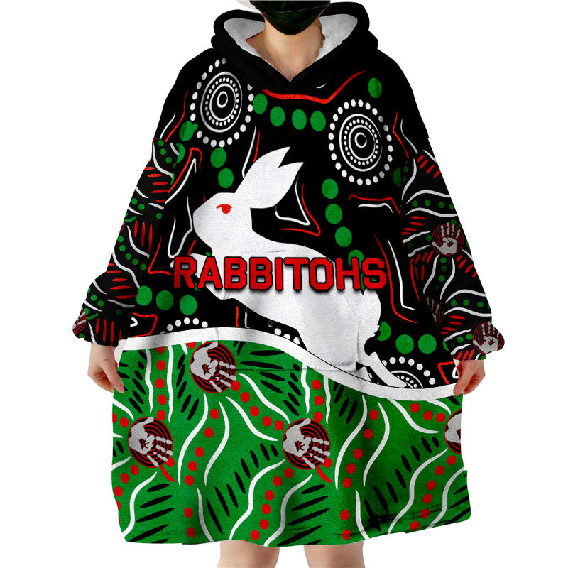 Rabbitohs Rugby Wearable Blanket Hoodie Indigenous - Vibe Hoodie Shop