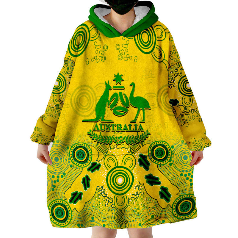 (Custom Personalised And Number) Australia Soccer Socceroos Wearable Blanket Hoodie Aboriginal Style - Vibe Hoodie Shop