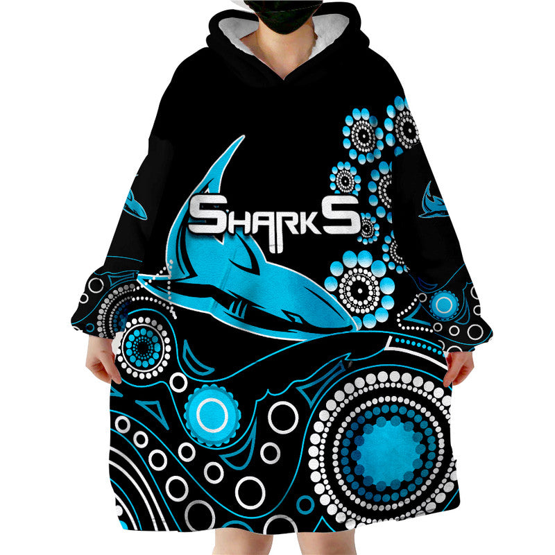 Sharks Rugby Wearable Blanket Hoodie Aboriginal - Vibe Hoodie Shop