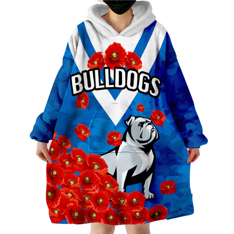 Bulldogs Rugby Wearable Blanket Hoodie Anzac Poppy Flowers - Vibe Hoodie Shop