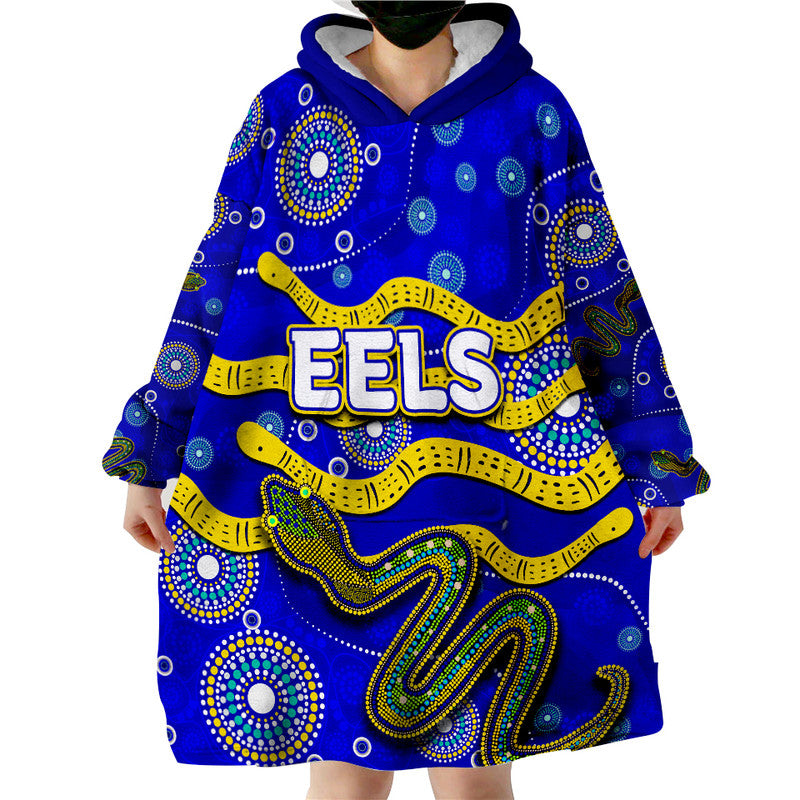 Eels Rugby Wearable Blanket Hoodie Aboriginal Blue Style - Vibe Hoodie Shop