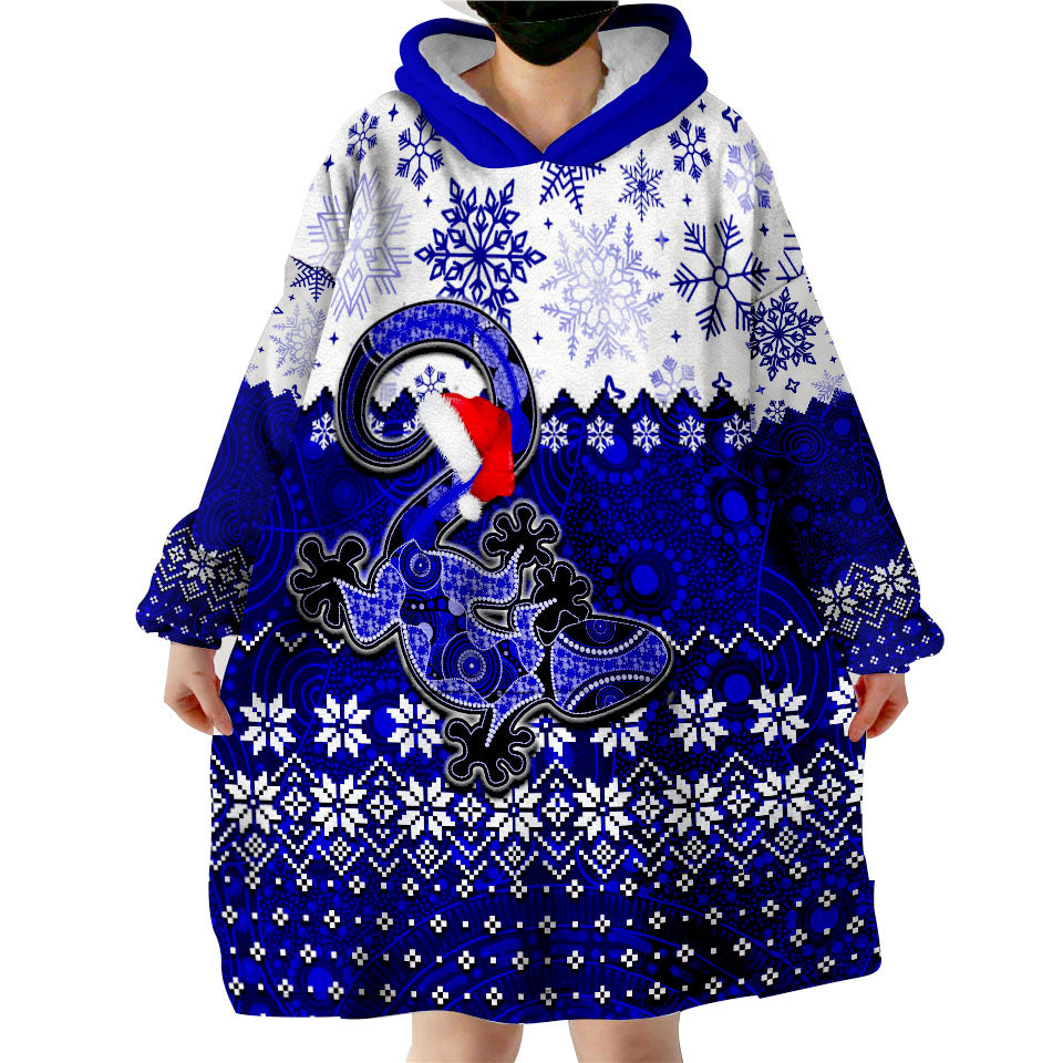 Aboriginal Christmas 2022 Lizard Wearable Blanket Hoodie Blue Style - Vibe Hoodie Shop