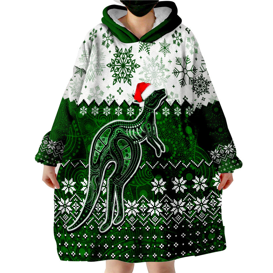 Aboriginal Christmas 2022 Kangaroo Wearable Blanket Hoodie Green Style - Vibe Hoodie Shop