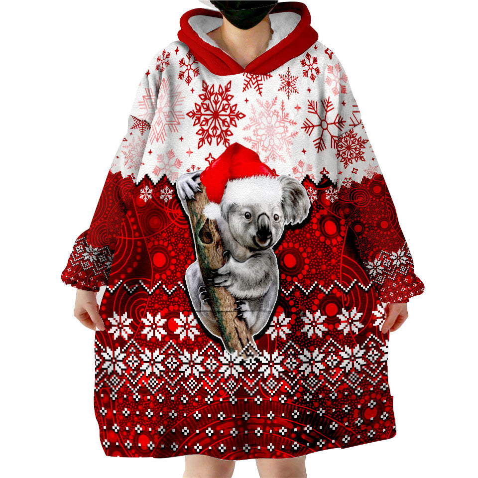 Aboriginal Christmas 2022 Koala Wearable Blanket Hoodie Red Style - Vibe Hoodie Shop