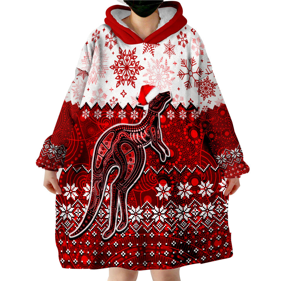 Aboriginal Christmas 2022 Kangaroo Wearable Blanket Hoodie Red Style - Vibe Hoodie Shop