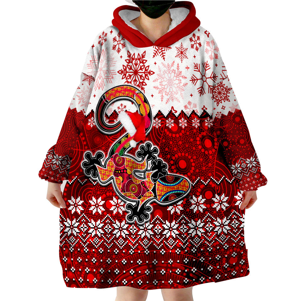 Aboriginal Christmas 2022 Lizard Wearable Blanket Hoodie Red Style - Vibe Hoodie Shop