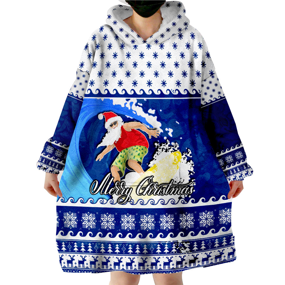 Surfing Santa Claus Wearable Blanket Hoodie Christmas Australia Blue Style - Vibe Hoodie Shop