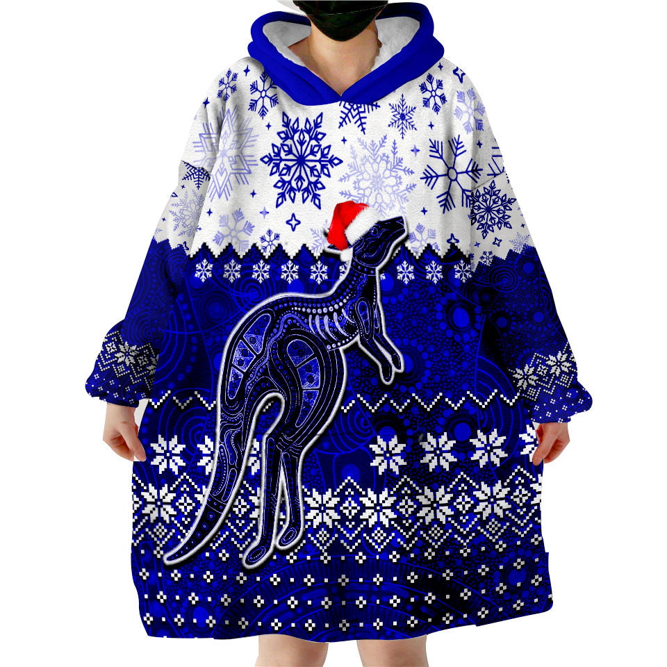 Aboriginal Christmas 2022 Kangaroo Wearable Blanket Hoodie Blue Style - Vibe Hoodie Shop