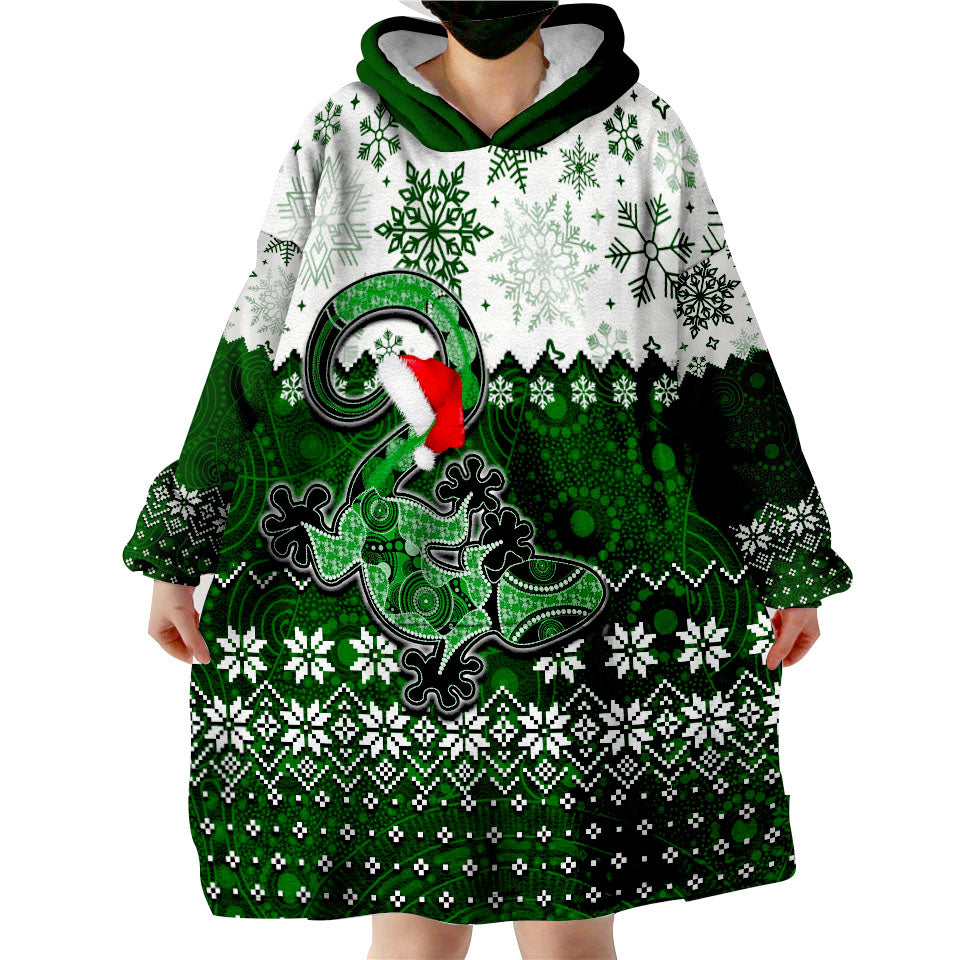 Aboriginal Christmas 2022 Lizard Wearable Blanket Hoodie Green Style - Vibe Hoodie Shop