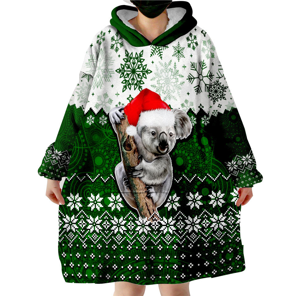 Aboriginal Christmas 2022 Koala Wearable Blanket Hoodie Green Style - Vibe Hoodie Shop