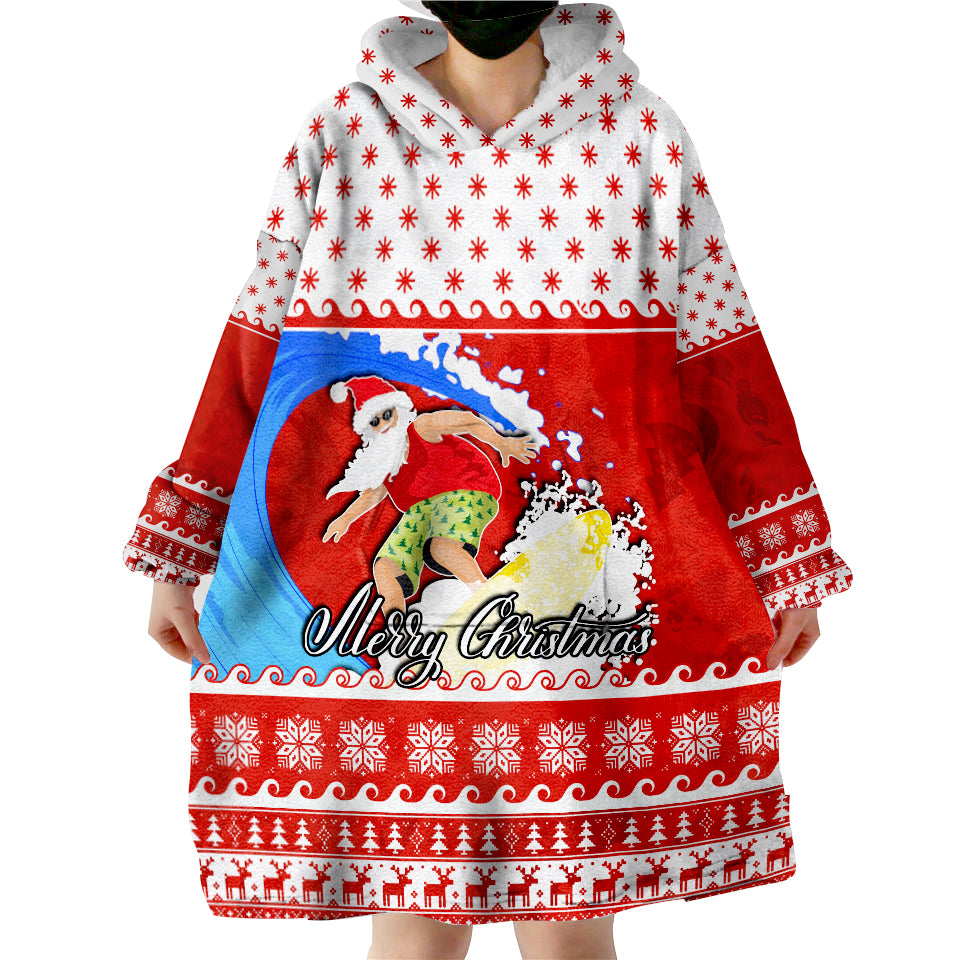 Surfing Santa Claus Wearable Blanket Hoodie Christmas Australia Red Style - Vibe Hoodie Shop