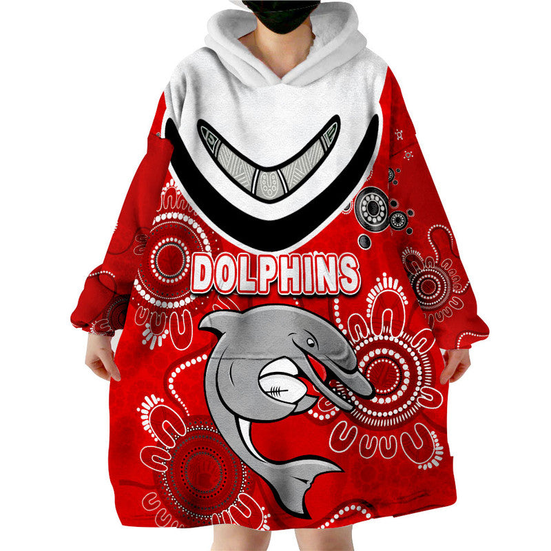 (Custom Personalised) Dolphins Rugby Aboriginal Boomerang Polo Shirt Wearable Blanket Hoodie - Vibe Hoodie Shop