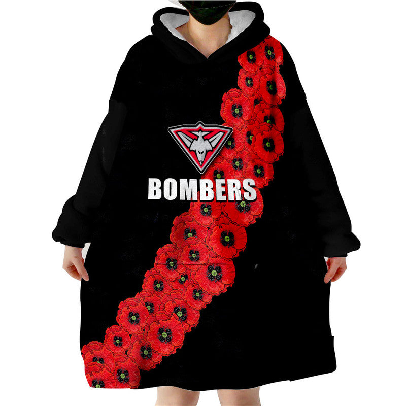 AFL Bombers Wearable Blanket Hoodie Anzac Day Poppy Flowers Jersey - Vibe Hoodie Shop