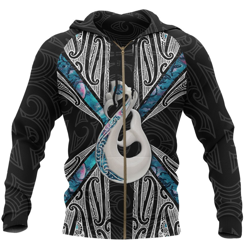 Maori Moko Tattoo Zip Hoodie, Manaia Paua Shell Full Zip Hoodie - Vibe Hoodie Shop