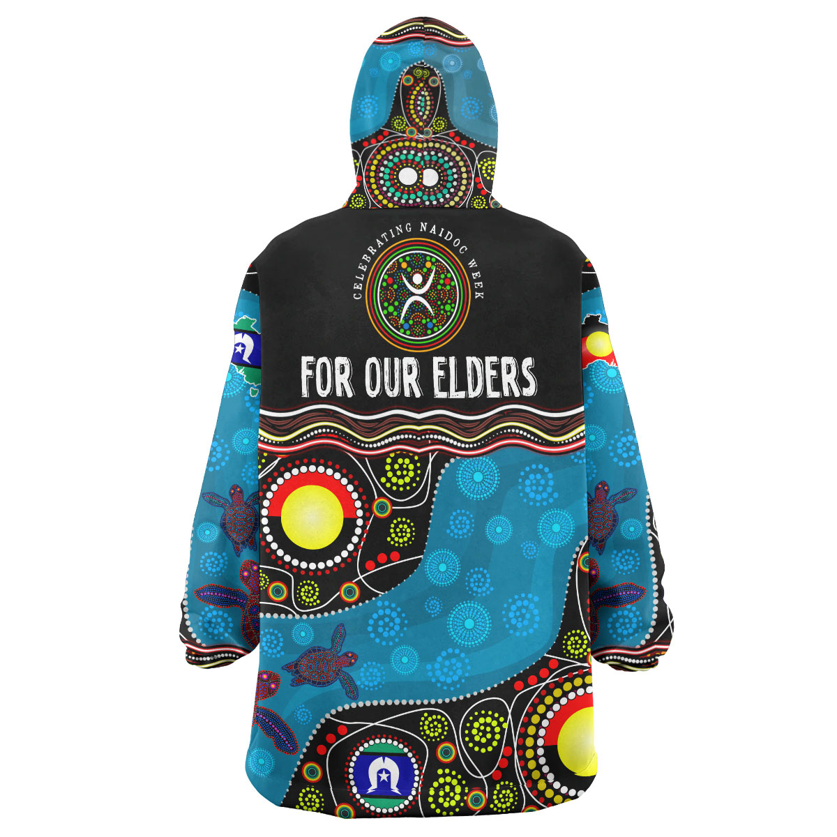 NAIDOC Week 2023 Wearable Blanket Hoodie - Australia Culture Art With River And Tortoise Aboriginal Inspired Dot Art Wearable Blanket Hoodie - Vibe Hoodie Shop