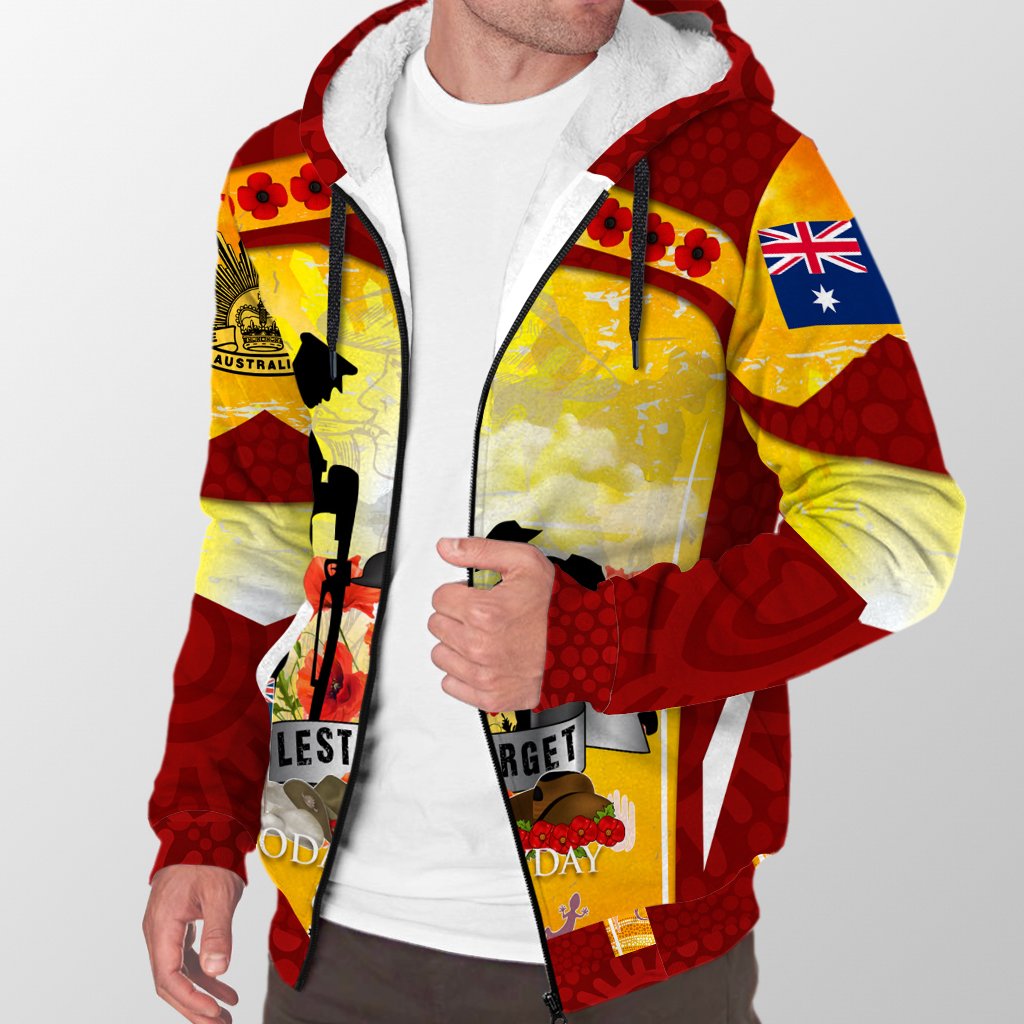 ANZAC Sherpa Hoodie - Lest We Forget Aboriginal Version - Vibe Hoodie Shop