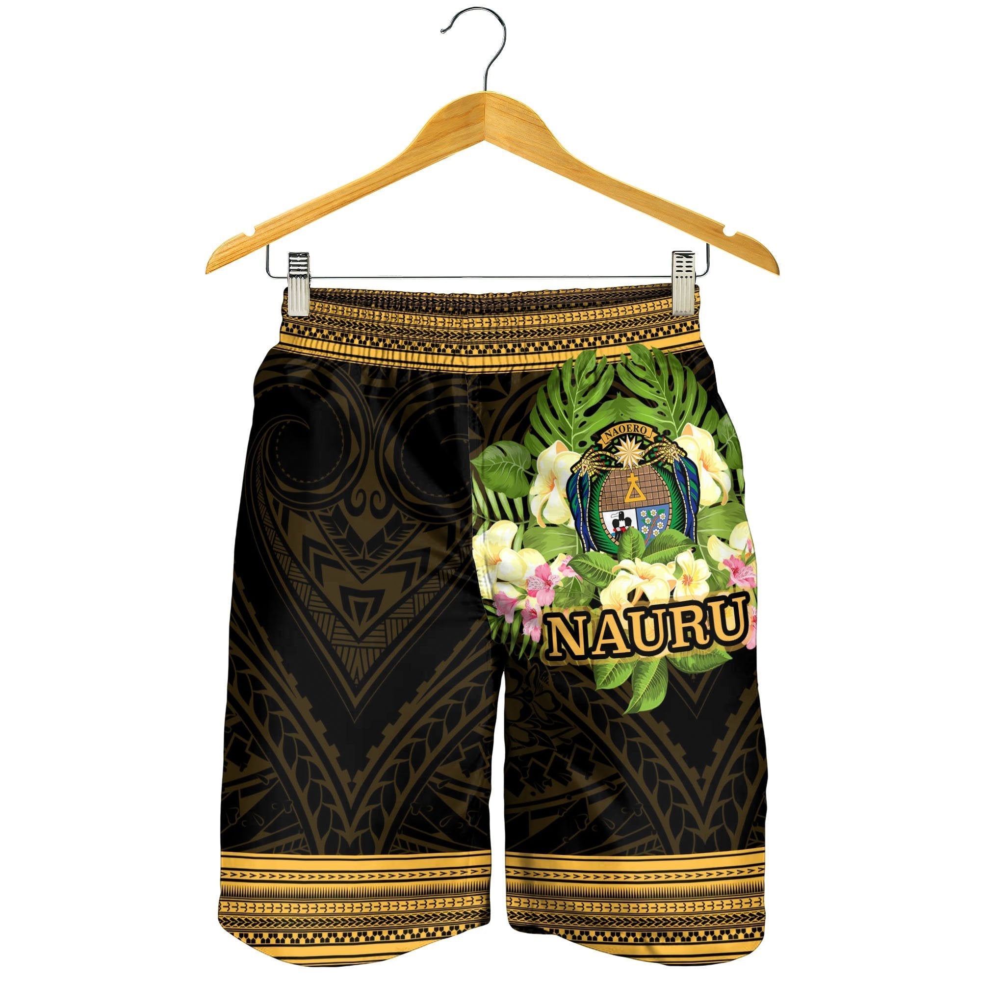 Nauru Men's Shorts - Polynesian Gold Patterns Collection - Vibe Hoodie Shop