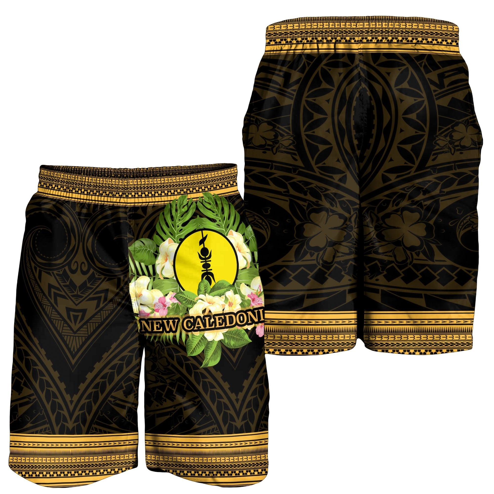 New Caledonia Men's Shorts - Polynesian Gold Patterns Collection - Vibe Hoodie Shop