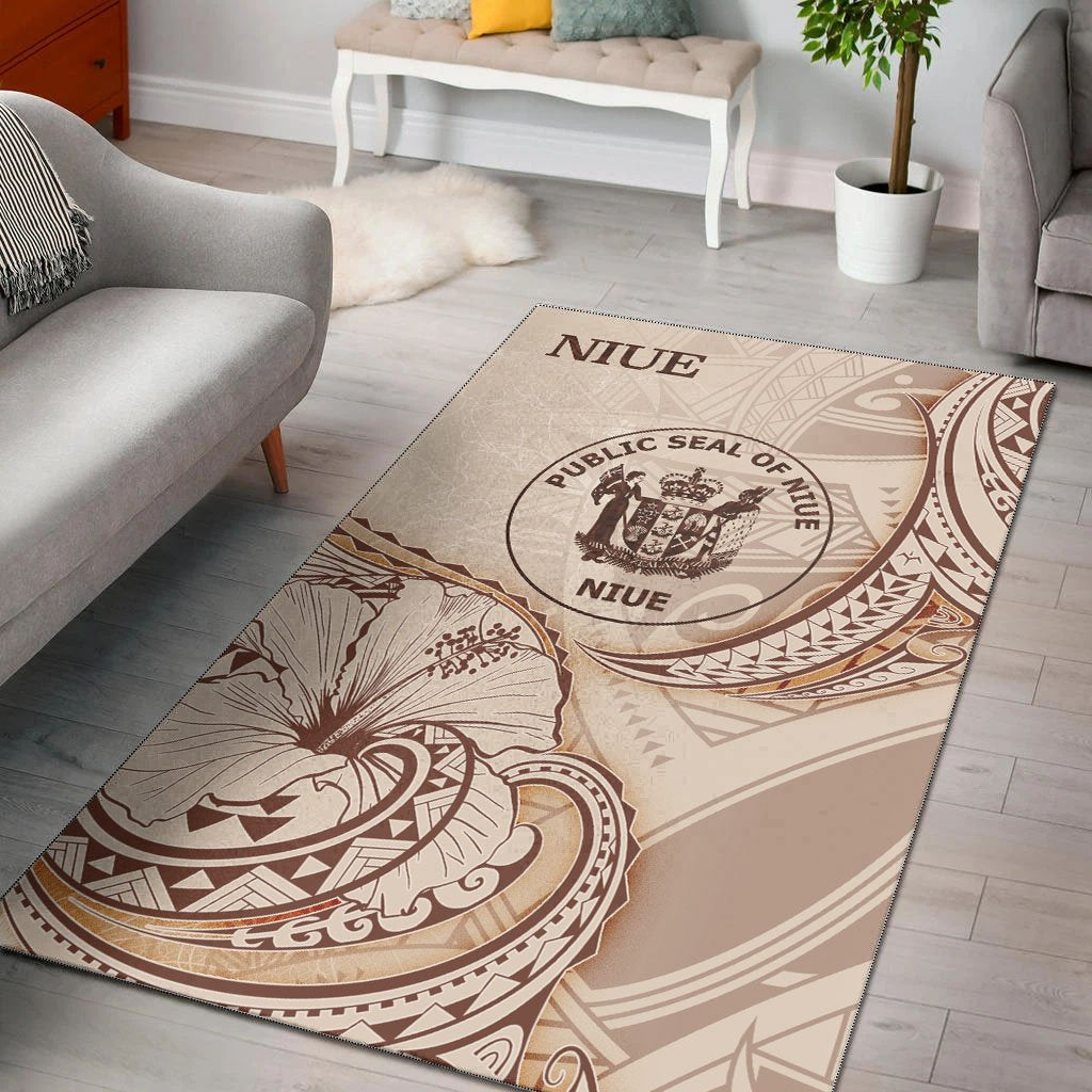 Niue Area Rug - Hibiscus Flowers Vintage Style - Vibe Hoodie Shop