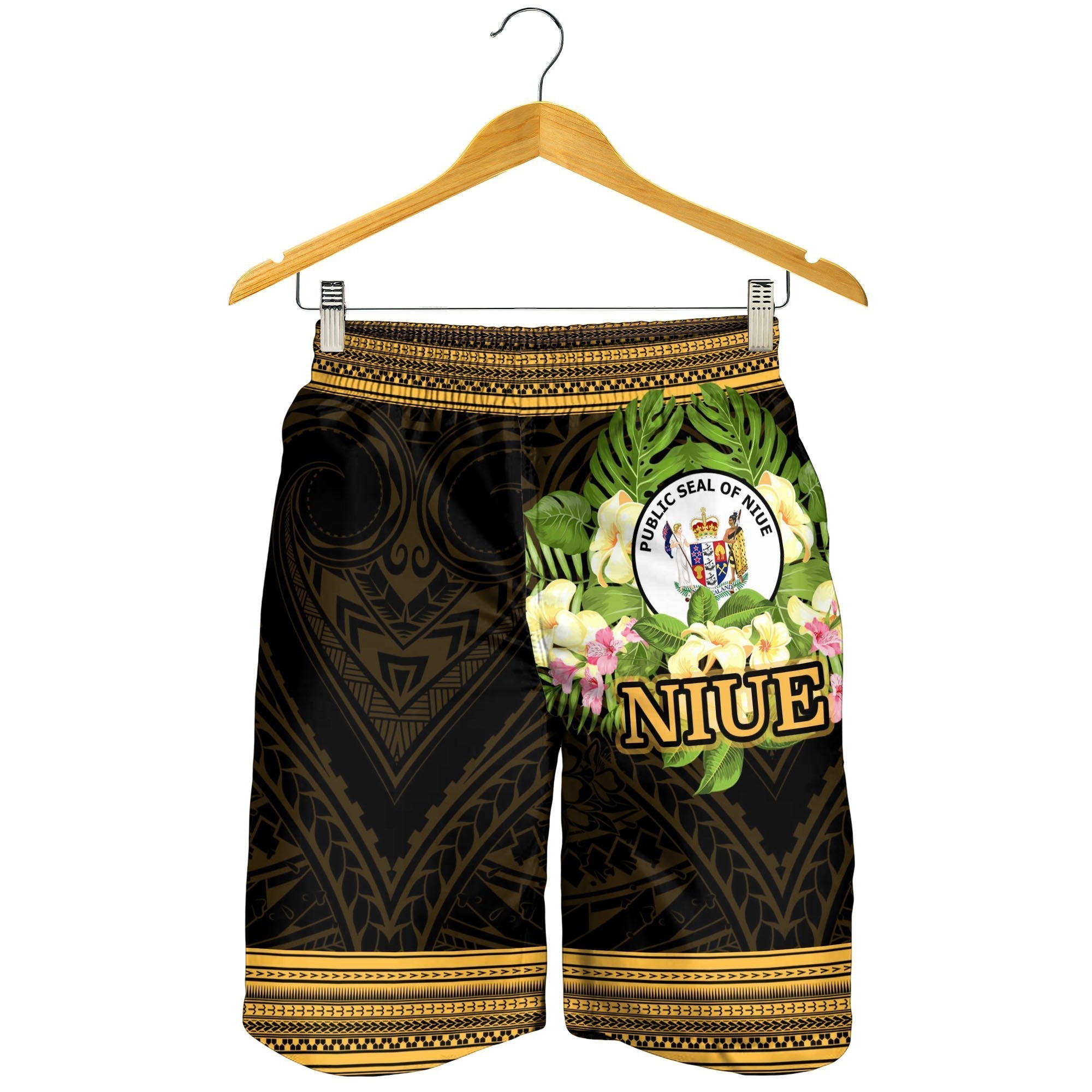 Niue Men's Shorts - Polynesian Gold Patterns Collection - Vibe Hoodie Shop