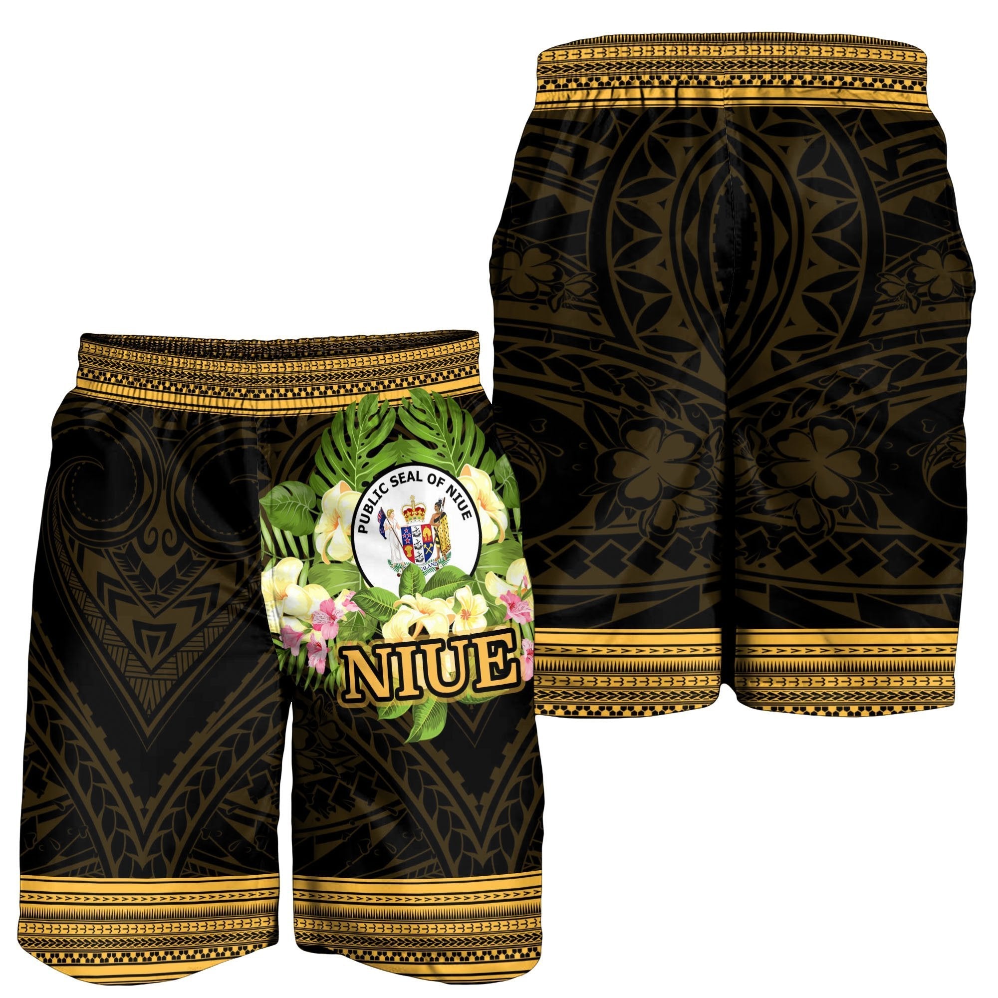 Niue Men's Shorts - Polynesian Gold Patterns Collection - Vibe Hoodie Shop