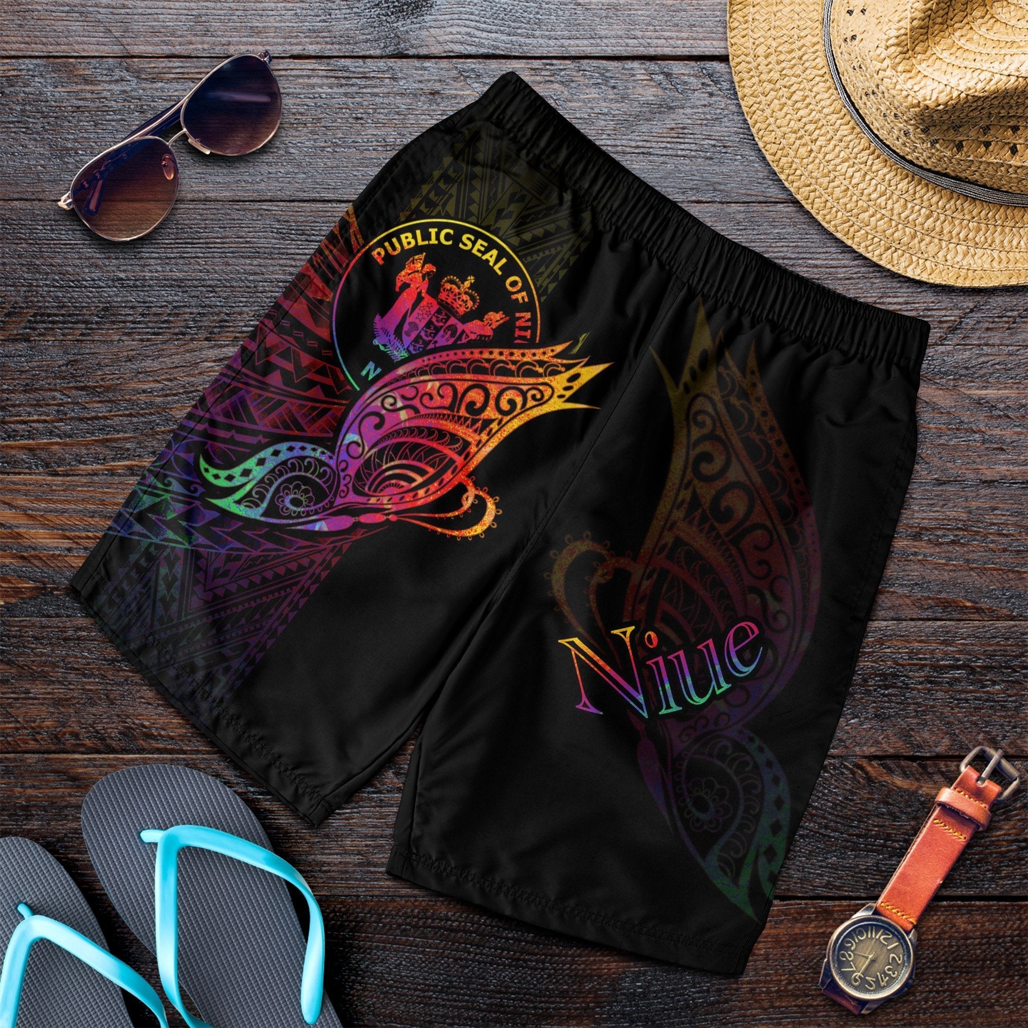 Niue Men's Shorts - Butterfly Polynesian Style - Vibe Hoodie Shop