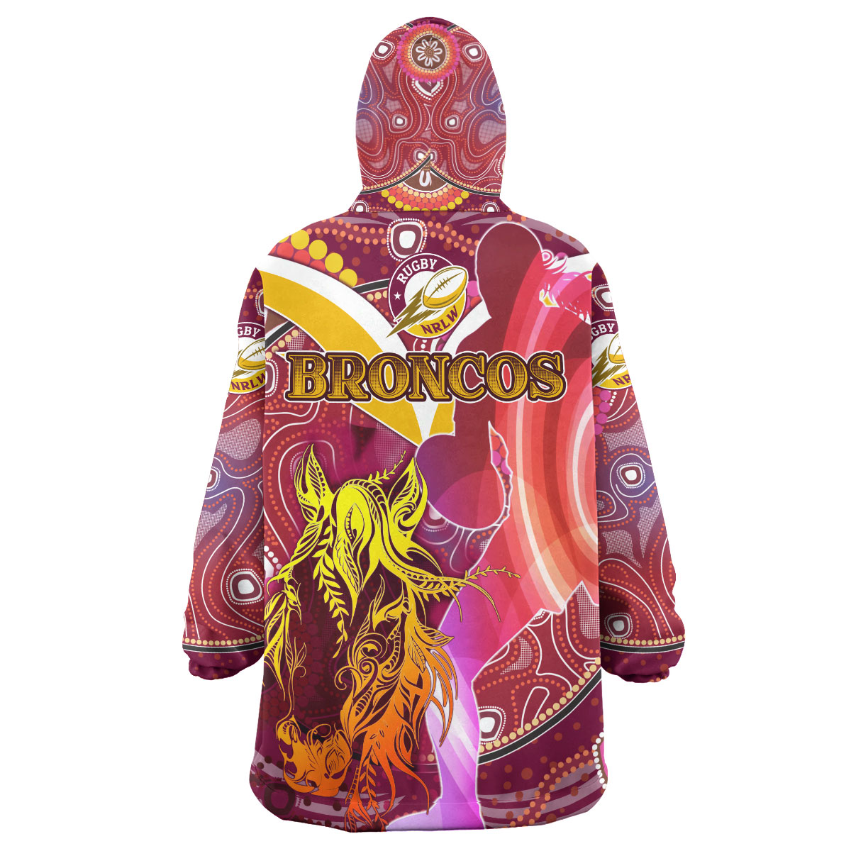 NRLW Broncos Rugby Snug Hoodie - Custom Rugby Ball Indigenous Aboriginal Broncos Women Wearable Blanket Hoodie - Vibe Hoodie Shop