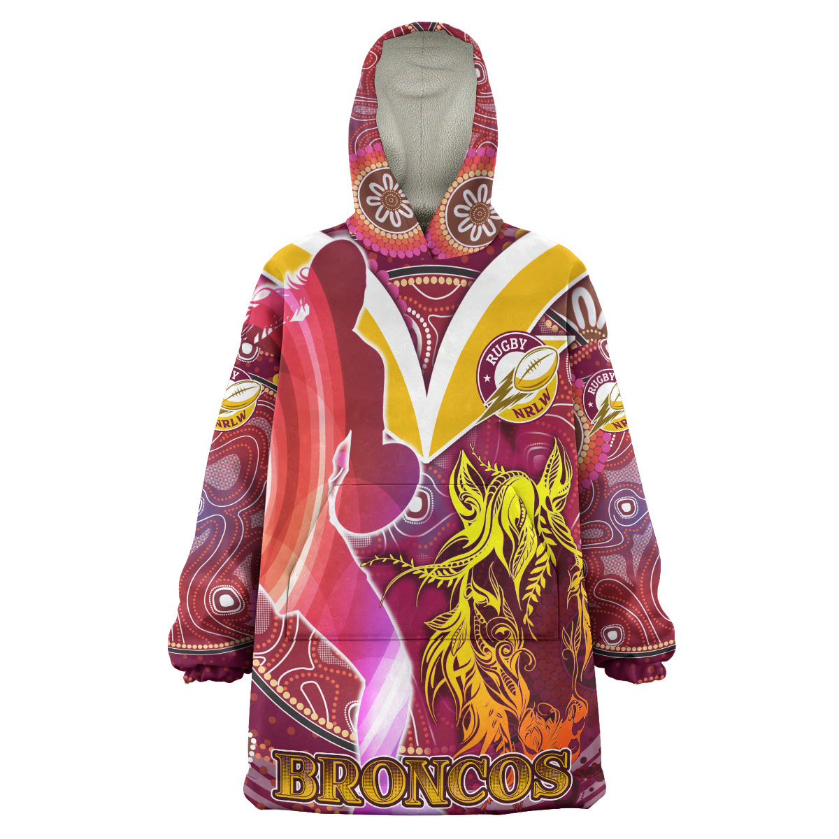 NRLW Broncos Rugby Snug Hoodie - Custom Rugby Ball Indigenous Aboriginal Broncos Women Wearable Blanket Hoodie - Vibe Hoodie Shop