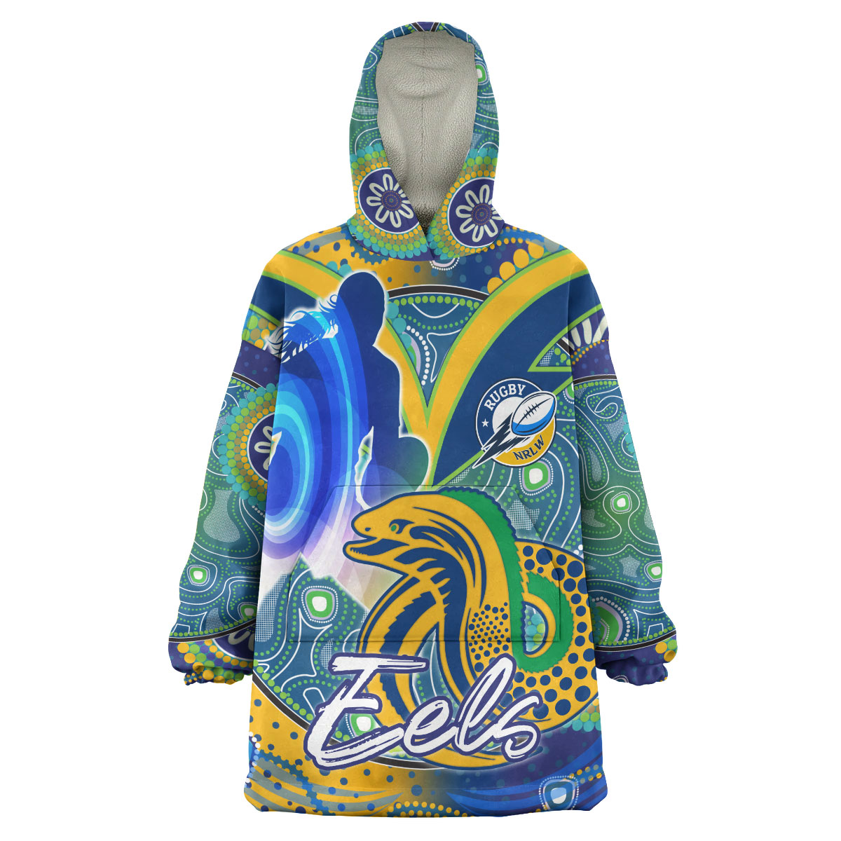 NRLW Eels Rugby Snug Hoodie - Custom Rugby Ball Indigenous Aboriginal Eels Women Wearable Blanket Hoodie - Vibe Hoodie Shop