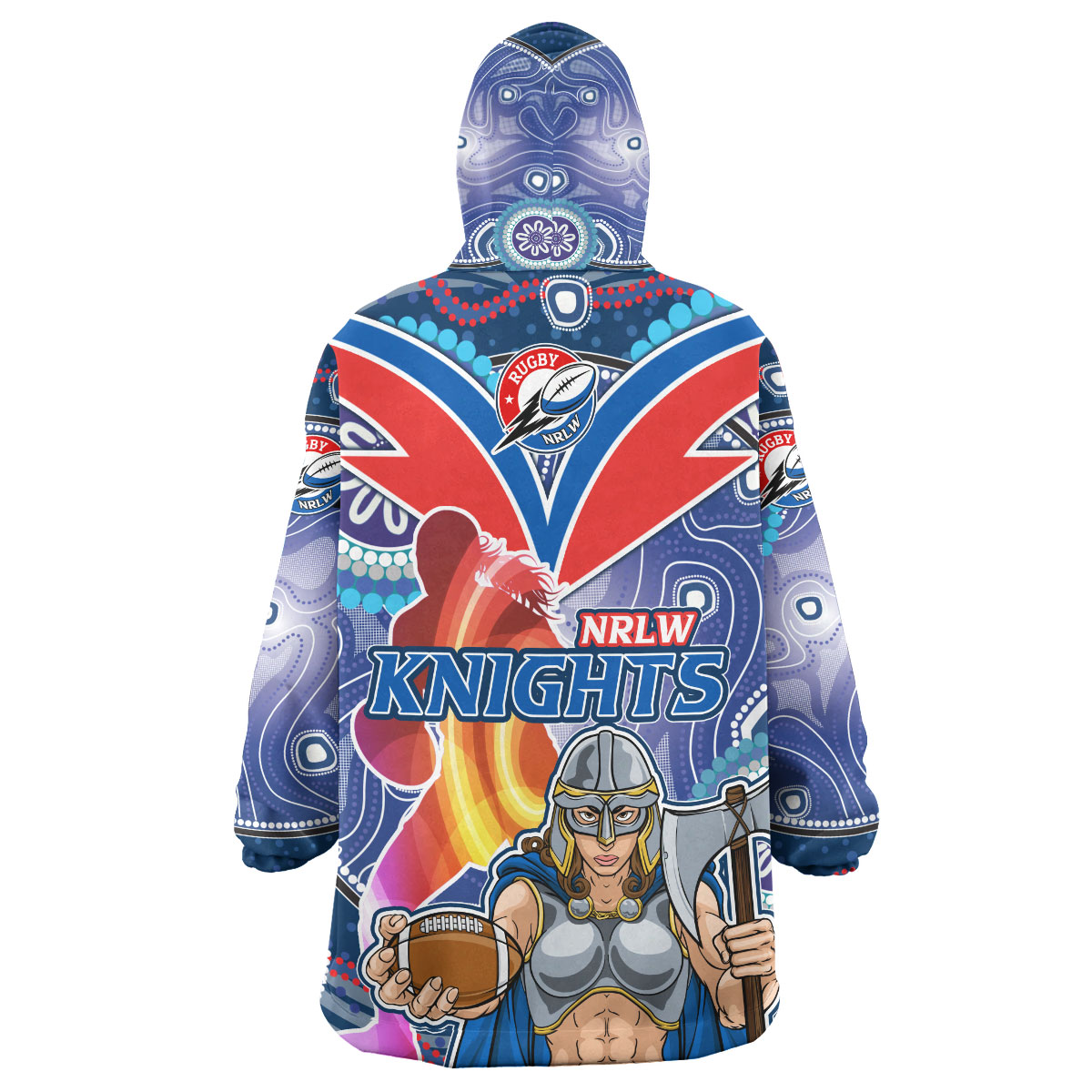NRLW Knights Rugby Snug Hoodie - Custom Rugby Ball Indigenous Aboriginal Knights Women Wearable Blanket Hoodie - Vibe Hoodie Shop