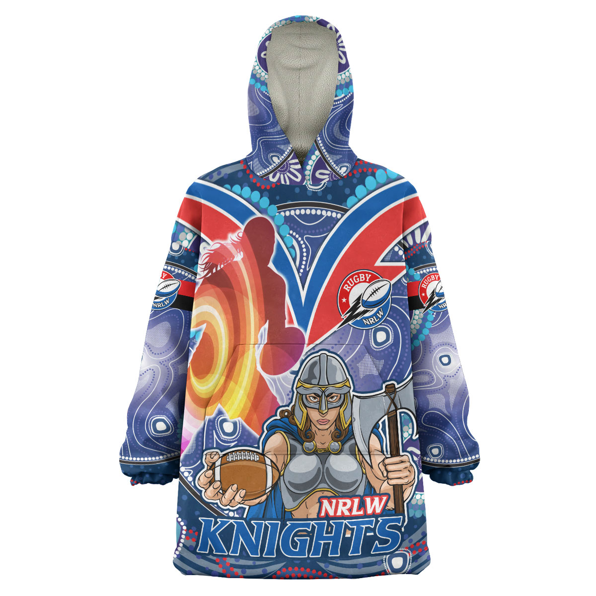NRLW Knights Rugby Snug Hoodie - Custom Rugby Ball Indigenous Aboriginal Knights Women Wearable Blanket Hoodie - Vibe Hoodie Shop