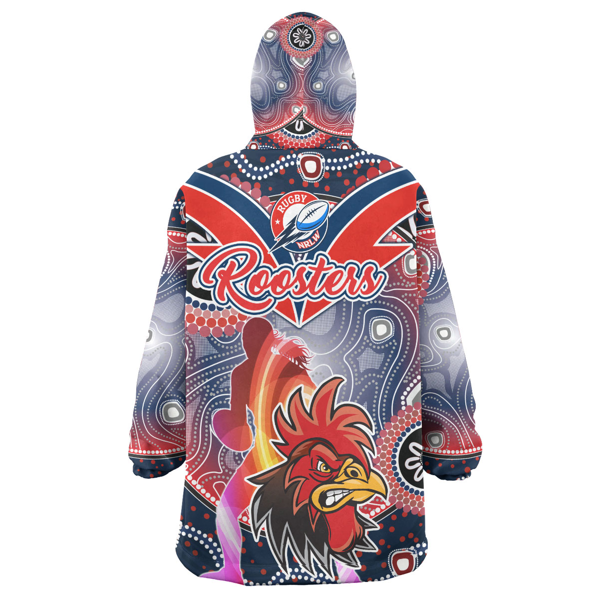NRLW Roosters Rugby Snug Hoodie - Custom Rugby Ball Indigenous Aboriginal Roosters Women Wearable Blanket Hoodie - Vibe Hoodie Shop