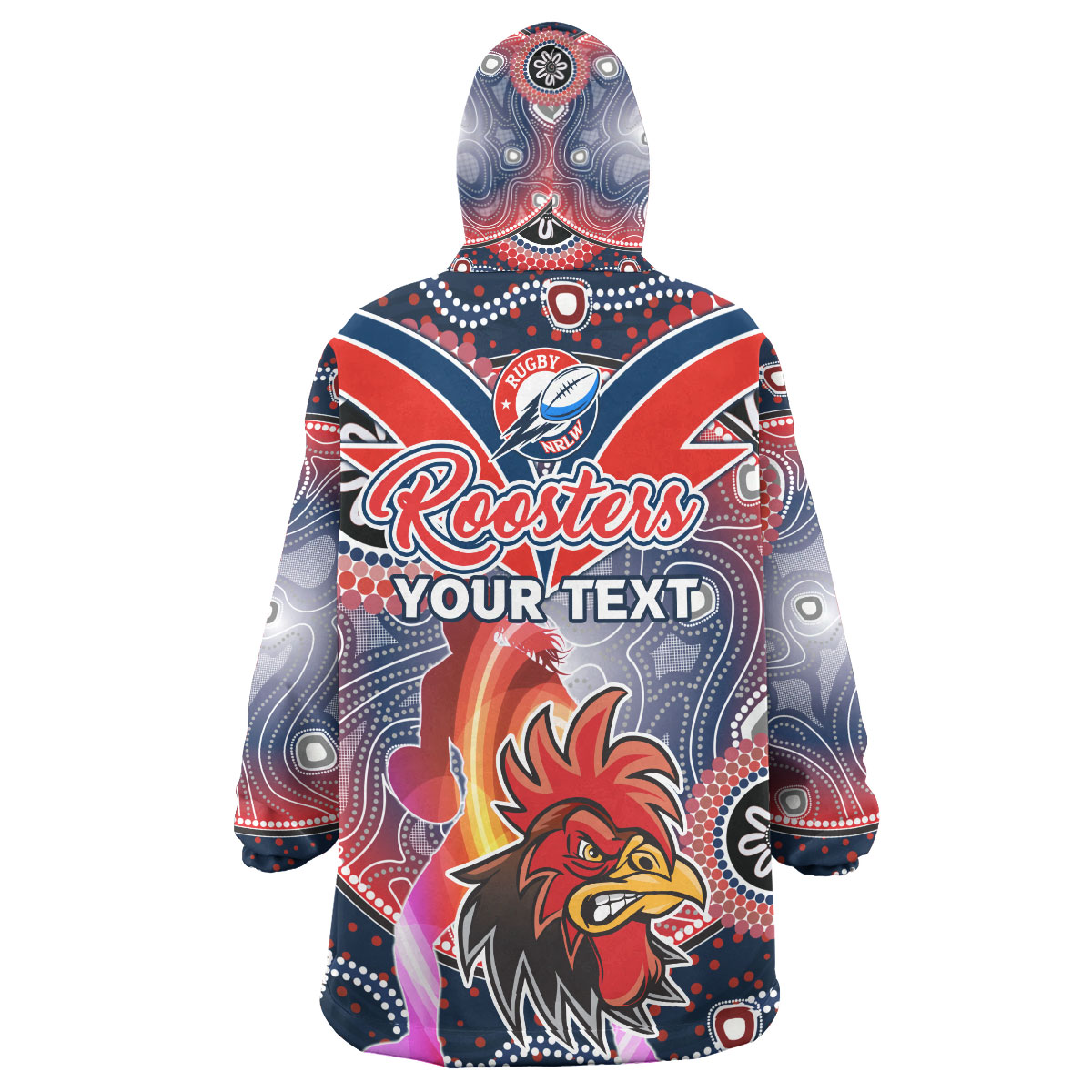NRLW Roosters Rugby Snug Hoodie - Custom Rugby Ball Indigenous Aboriginal Roosters Women Wearable Blanket Hoodie - Vibe Hoodie Shop