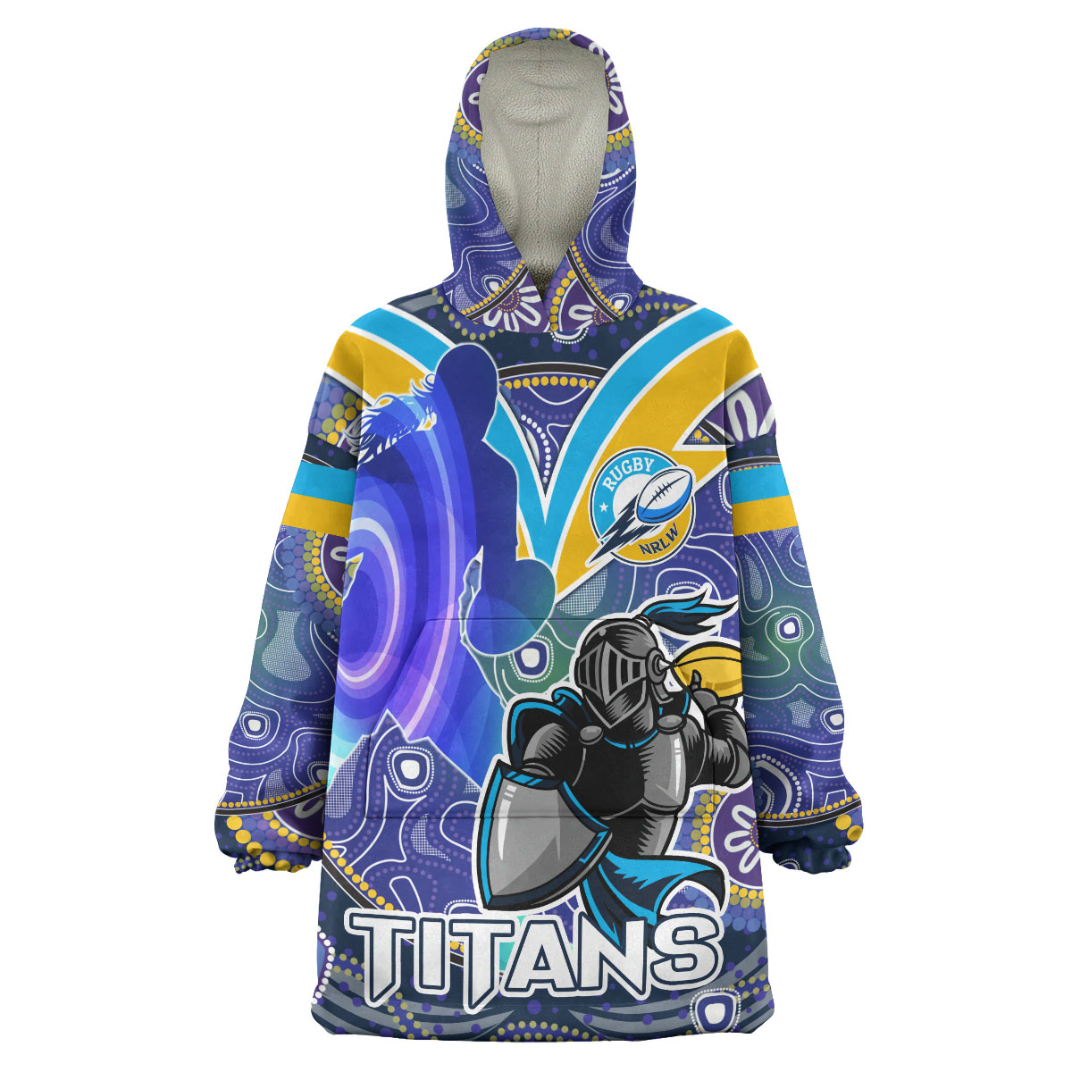 NRLW Titans Rugby Snug Hoodie - Custom Rugby Ball Indigenous Aboriginal Titans Women Wearable Blanket Hoodie - Vibe Hoodie Shop