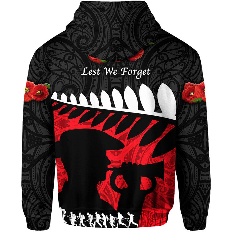 New Zealand Maori ANZAC Zip Up And Pullover Hoodie Remembrance Soldier - Black LT8 - Vibe Hoodie Shop