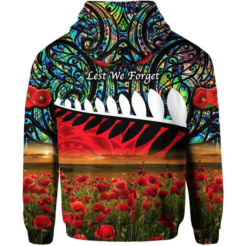 New Zealand Maori ANZAC Zip Up And Pullover Hoodie Poppy Vibes - Paua Shell LT8 - Vibe Hoodie Shop