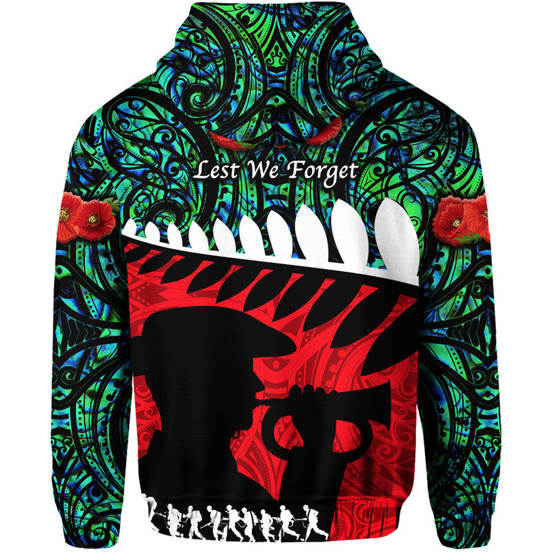 New Zealand Maori ANZAC Zip Up And Pullover Hoodie Remembrance Soldier - Turquoise LT8 - Vibe Hoodie Shop