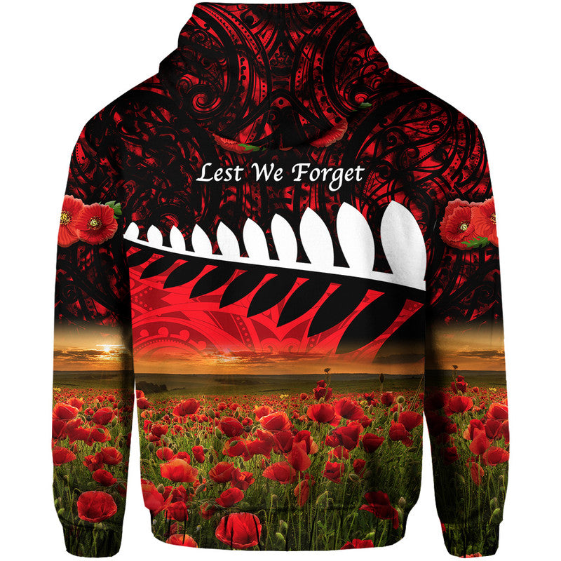 New Zealand Maori ANZAC Zip Up And Pullover Hoodie Poppy Vibes - Red LT8 - Vibe Hoodie Shop