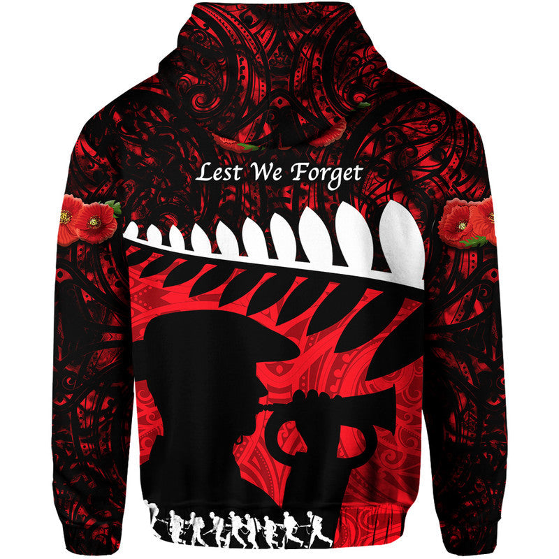 New Zealand Maori ANZAC Zip Up And Pullover Hoodie Remembrance Soldier - Red LT8 - Vibe Hoodie Shop