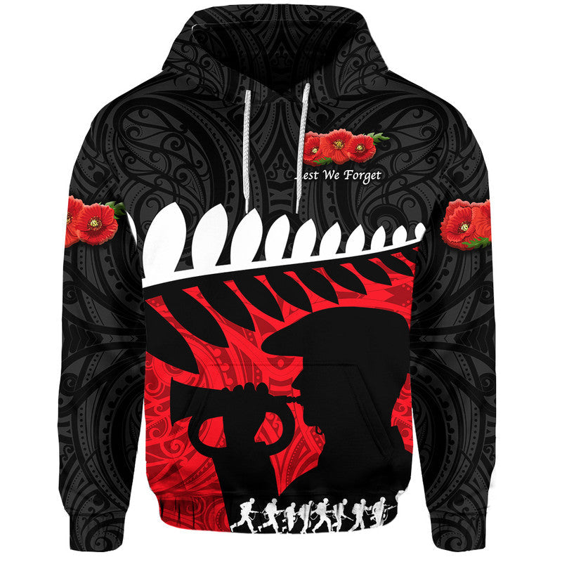 New Zealand Maori ANZAC Zip Up And Pullover Hoodie Remembrance Soldier - Black LT8 - Vibe Hoodie Shop