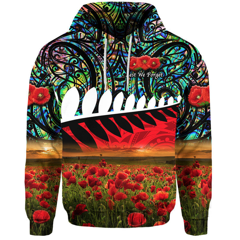 (Custom Personalised) New Zealand Maori ANZAC Zip Up And Pullover Hoodie Poppy Vibes - Paua Shell LT8 - Vibe Hoodie Shop