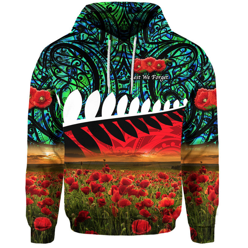 New Zealand Maori ANZAC Zip Up And Pullover Hoodie Poppy Vibes - Turquoise LT8 - Vibe Hoodie Shop