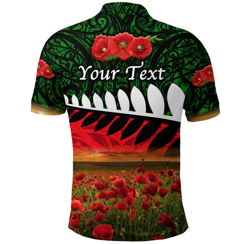 (Custom Personalised) New Zealand Maori ANZAC Polo Shirt Poppy Vibes - Green - Vibe Hoodie Shop