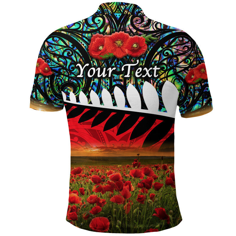 (Custom Personalised) New Zealand Maori ANZAC Polo Shirt Poppy Vibes - Paua Shell - Vibe Hoodie Shop