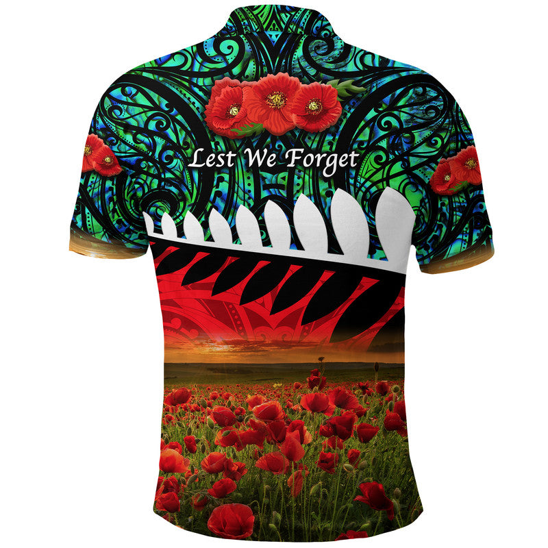 New Zealand Maori ANZAC Polo Shirt Poppy Vibes - Turquoise - Vibe Hoodie Shop