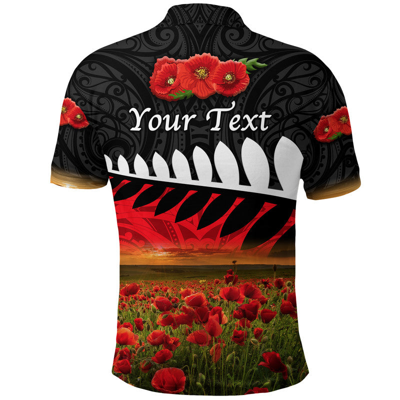 (Custom Personalised) New Zealand Maori ANZAC Polo Shirt Poppy Vibes - Black - Vibe Hoodie Shop