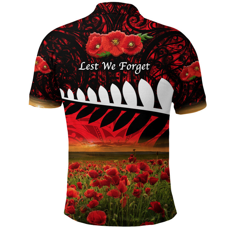 New Zealand Maori ANZAC Polo Shirt Poppy Vibes - Red - Vibe Hoodie Shop